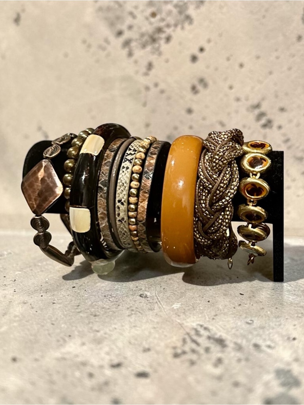 Vintage Boho Bangle Bracelet Stack Mixed Metal Snakeskin Chunky Statement Lot